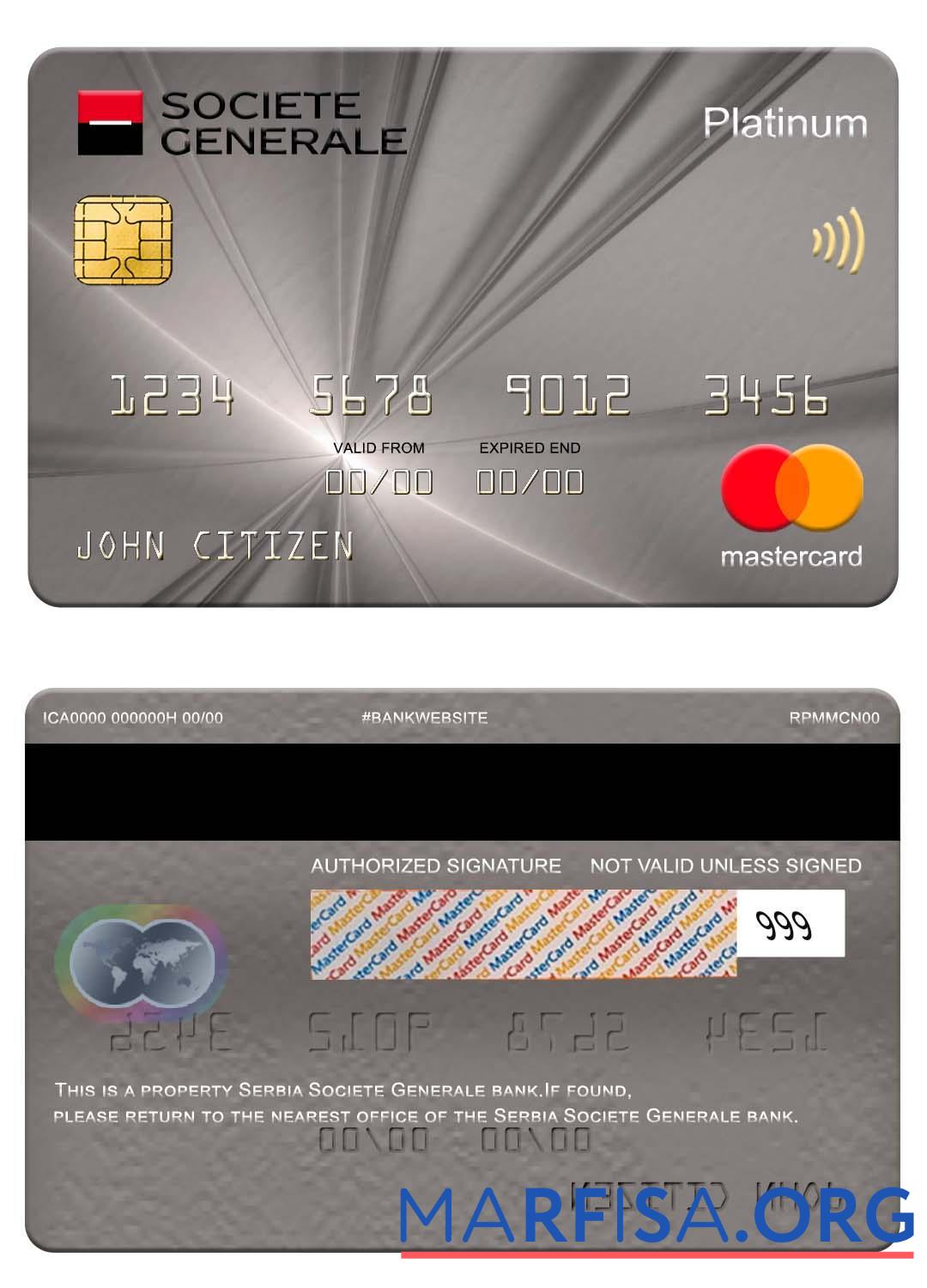 Downloadable Serbia Societe Generale bank platinum mastercard sample